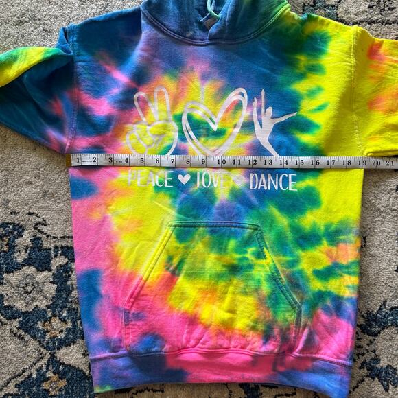 Gildan Unisex Tie-Dye Hoodie Peace Love Dance Graphic Size S Multicolor - Picture 4 of 7